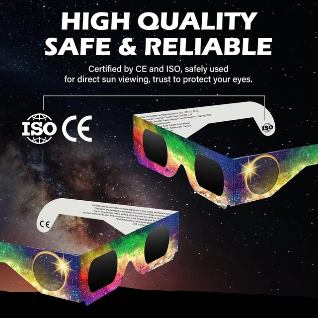 25PACK SOLAR ECLIPSE Glasses 2024, CE & ISO 123122 Standard Certified