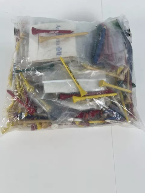 Big Lot of Assorted Color Wooden Golf Tees Some Advertising Plain Misc Colors