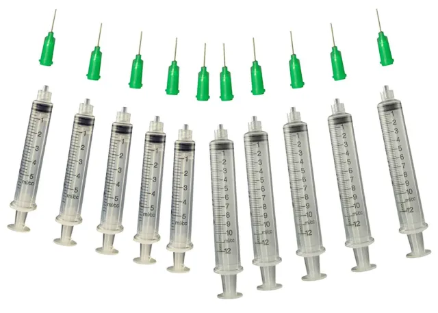 Precision Applicator 5 &10cc Syringe w/21 Gauge Green Tip -Glue, Henna -10 Pack