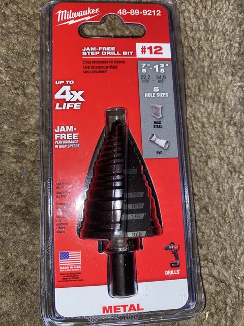 Milwaukee 48-89-9212 #12 Step Drill Bit 7/8"-1-3/8" Jam Free. New Free Shipping