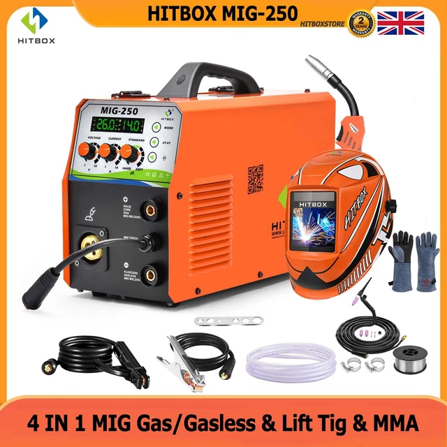 HITBOX 4 IN 1 MIG Welder Gas No Gas 250Amp 230V MMA TIG Portable ...