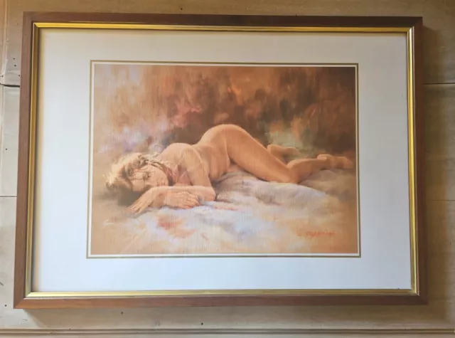 Quadro Stampa Nudo Di Donna Cornice Noce Filo Oro 53 x 38 cm. Nuovo