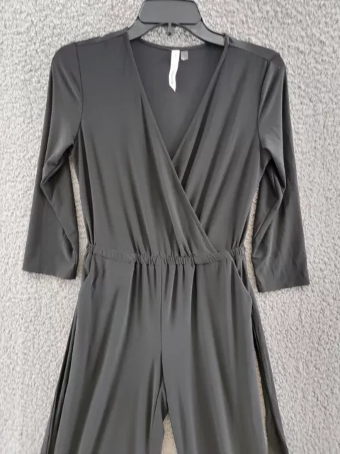 NY COLLECTION Petite 3/4 Sleeve Belted Wide Leg Jumpsuit Womens XS Black Pull On 2