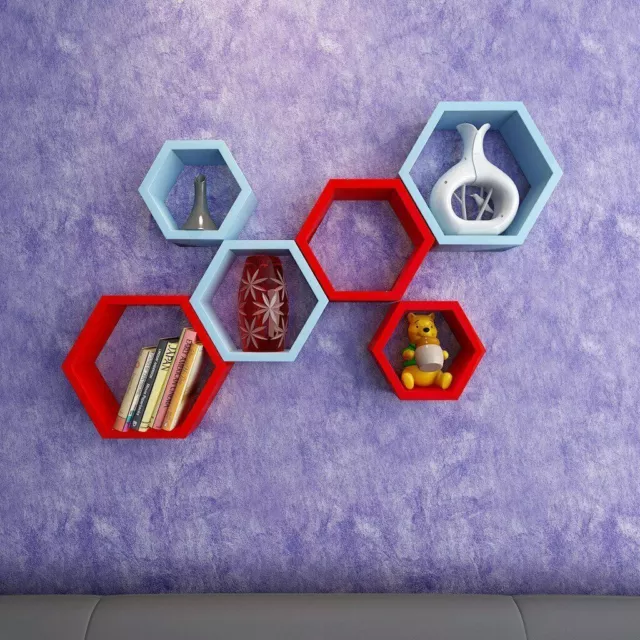 Wooden Hexagon Shelves Rustic Floating Honeycomb Display Shelves Set of 3