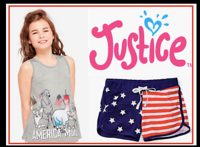 *New* Justice Girls 10 America The Magic Swing Top N Mix Print Shorts