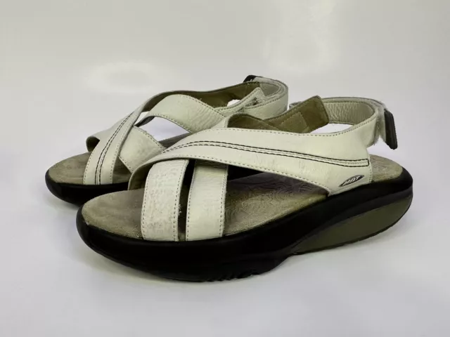MBT Kiburi 3 Strap Wedge Rocker Bottom Size 7.5 White Leather Toning Sandals MBT Kiburi 3 Strap Wedge Rocker Bottom Size 7.5 White Leather Toning Sandals