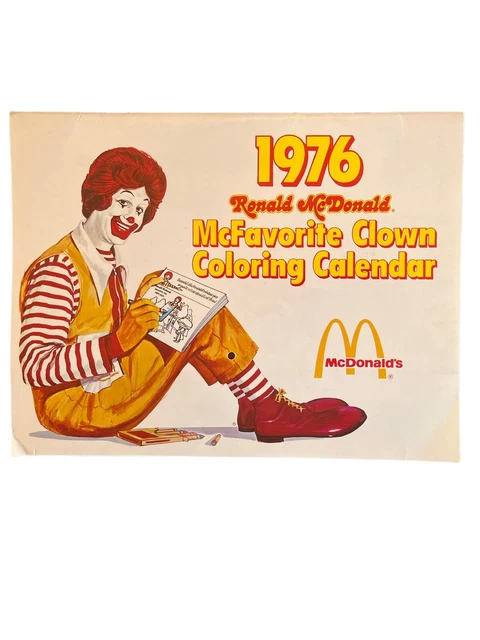 1976 Ronald McDonald McFavorite Clown Coloring Calendar Partially Used SEE Pics