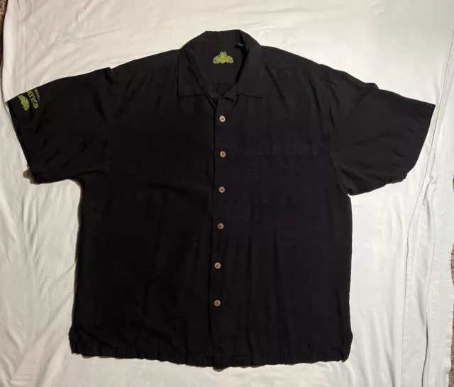 Patron Tequila Shirt Mens Large Black Button Up 100% Silk Short Sleeve Logo