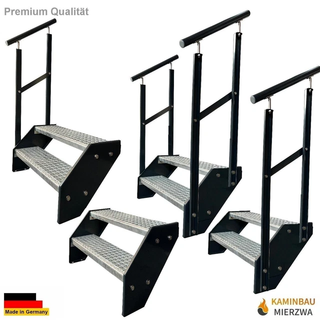 Premium Außen -Treppe 2 Stufen Breite 60-140cm H: 57cm  Wangen & Geländer Anth.