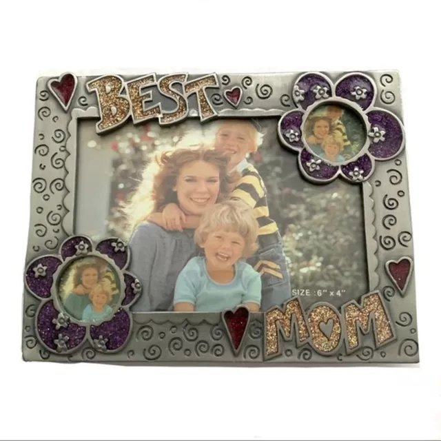NWT Best Mom Metal Picture Frame w/ Flowers & Hearts 4x6