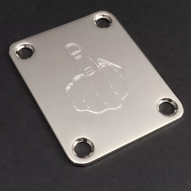 GUITAR NECK PLATE Engraved Etched Fit Fender - MIDDLE FINGER FU - CHROME