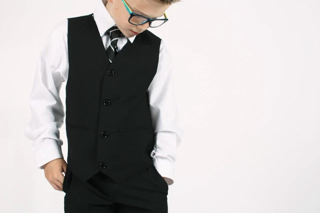 Abiti per ragazzo ragazzi abito nero 5 pezzi slim vestibilità pagina matrimonio ragazzo abito da festa formale 7