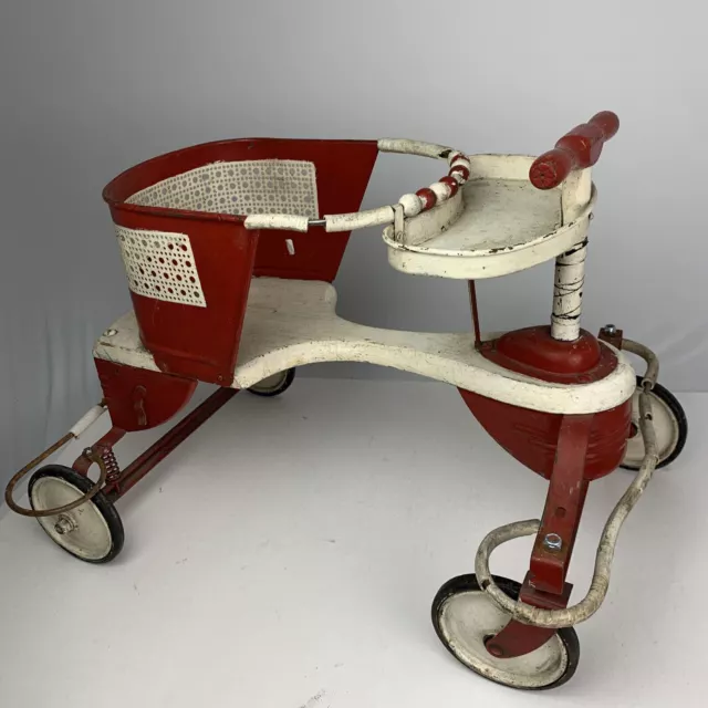 Vintage 1950s Taylor Tot Metal Wood Baby Stroller Walker Blue White Child Buggy