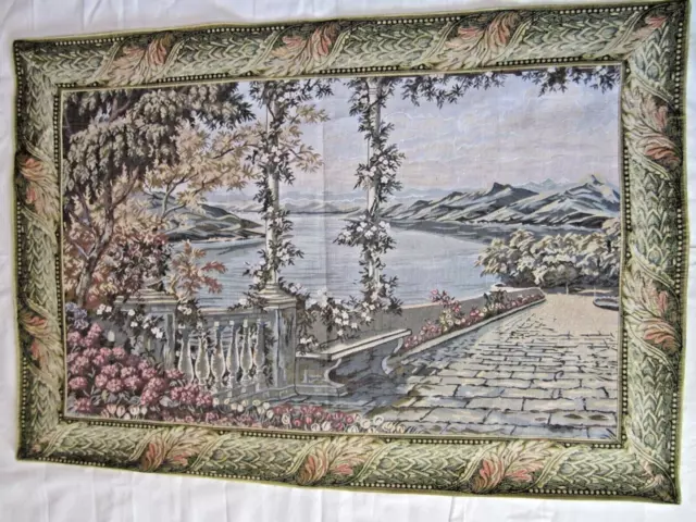 Vtg French Woven Wall Hanging Tapestry Trees Floral Landscape Garden 52" x 35"