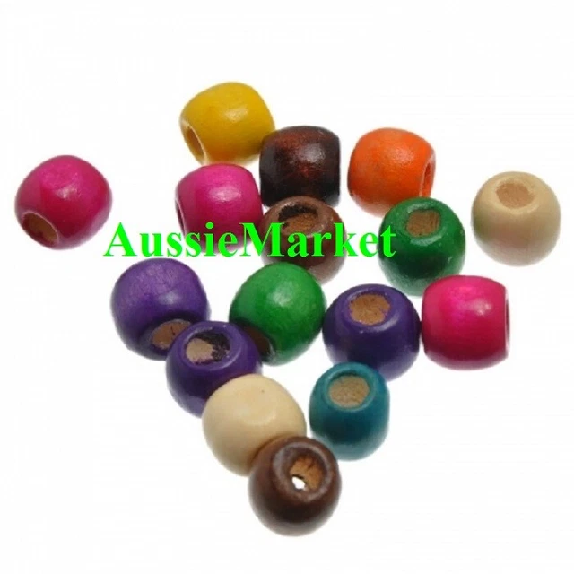 50 x wooden wood painted beads 12mm x 11mm mixed colours large big hole macrame