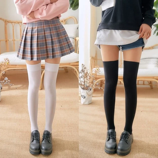 Paio Moda Donna Mini Scuola Studente Calzini Molla Estate Opaco Sopra Ginocchio