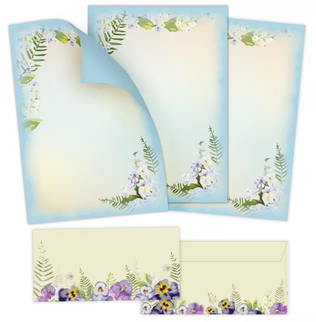 Briefpapier-Set A4 mit Umschlag Briefbögen Ostern Frühling Blumen blau Briefpost