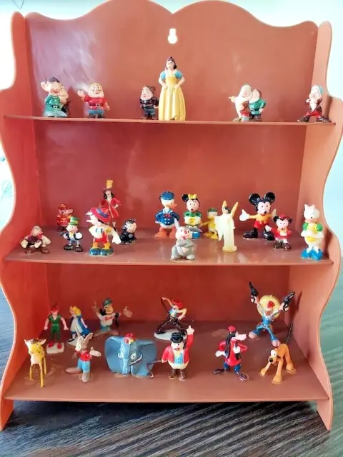 Assortment of 1960's Vintage 33 Marx Disneykins  wt Original Display Shelf