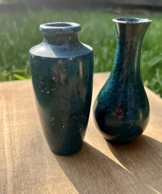 Set of Blue Vintage Otagiri Pottery Bud Vase OMC Sticker Japan