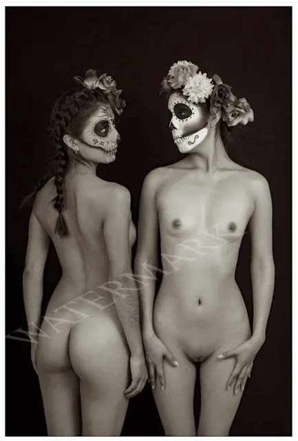 Day Of The Dead / Dia De Los Muertos  Sepia Art Press Photo With Two Nude Models