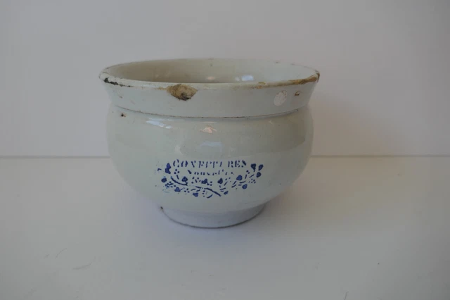 Ancien Pot à Moutarde Ou Sucrier Breton - Céramique Bleue - Potius Mori Quam Foedari - 1920-49