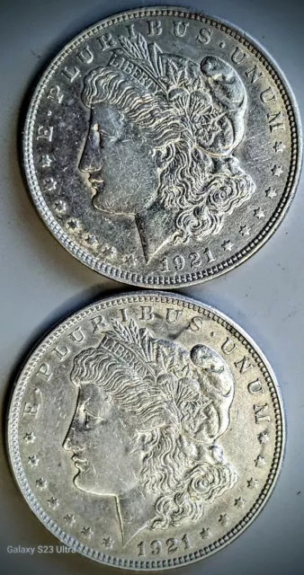 Lot of ( 2 )  1921-P Morgan Dollars 90% Silver Coins ** A U