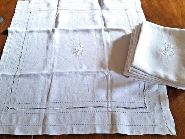 12 serviettes anciennes brodées coton monogramme ND -vintage 70 - Linge de maison