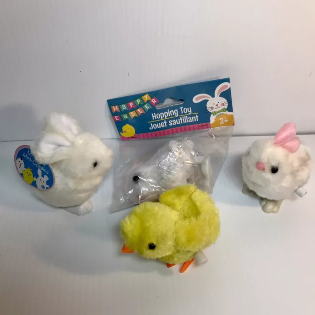 Easter Wind-up Toys Hopping Plush Lot of 4 - 3 Bunnies, 1 Chick