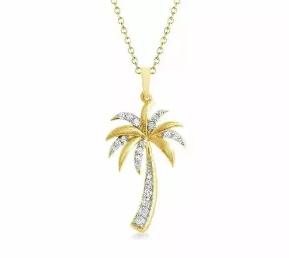 0.25Ct Round Simulated Diamond Palm Tree Pendant Necklace 14k Yellow Gold Plated