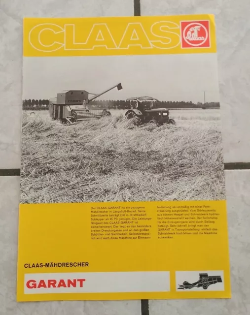 Claas- Mähdrescher Garant, orig. Prospekt ca. Ende 60er Jahre