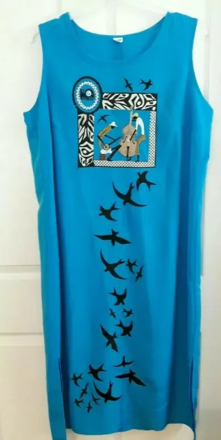 African American Dress 2X XXL Jazz band Blues Music  Birds ethnic FLAWS