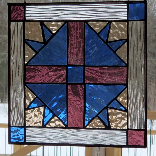 Stained Glass Suncatcher, Cross and Crown Quilt Block Design