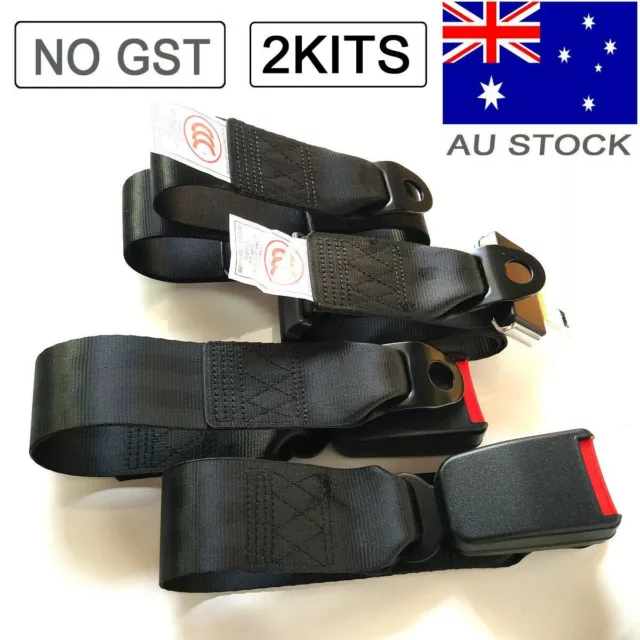 Black 2 Point Passenger Universal Seat Lap Sash Belt Kit Strap Buckle Seatbelt