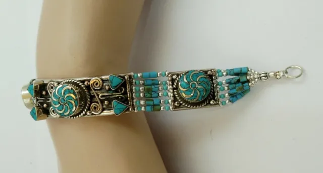 Asian Sterling Silver Bracelet Tibetan women Turquoise Bracelet BS23
