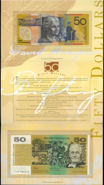 Australian First Last Prefix $50 Folder FAB Paper & AA95 Dated Overprint Polymer