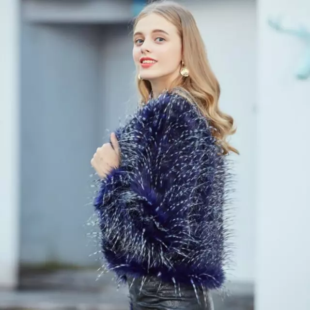 Womens Fashion Winter Round Collar Faux Fur Short Warm Thick Fur Coats Y596