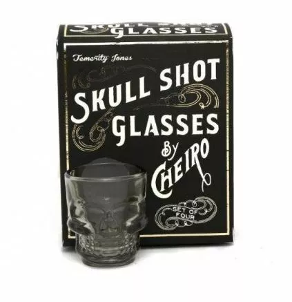 Novelty Set Of 4 Skull Gothic Shot Glasses Shooter Party Glass New In Gift Box