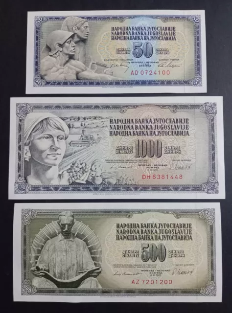 Yugoslavia paper money 50 500 and 1000 dinara 1968  1981 banknotes GEM UNC