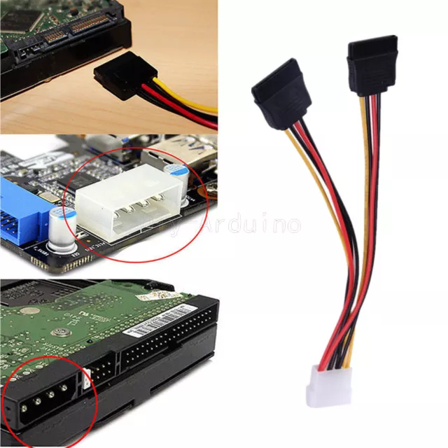 Power Adapter Cable 15 Pin SATA Male to Dual Molex 4 Pin IDE HDD Female