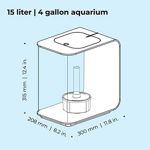 Flow 15 Acrylic 4-Gallon Aquarium with White LED Lights Modern Compact Tank