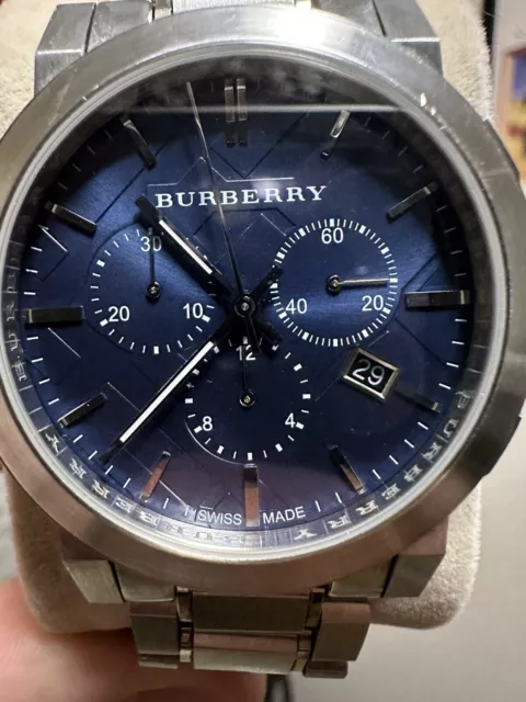 Burberry BU9363 Stainless Steel Blue Checker Dial Men's Watch Used w Box Burberry BU9363 Stainless Steel Blue Checker Dial Men's Watch Used w Box