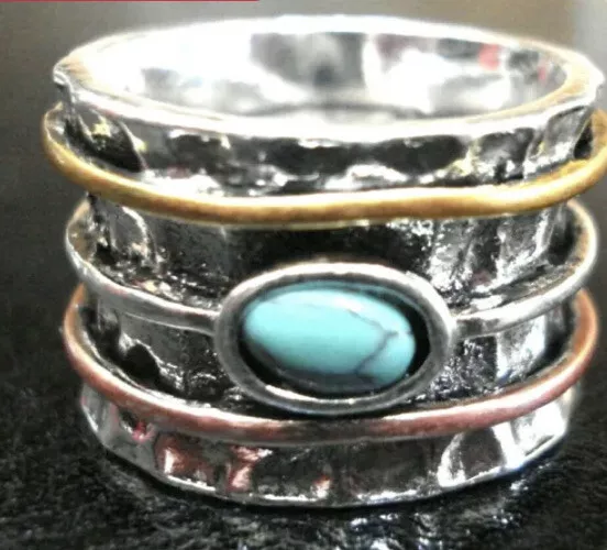 Two Tone RING Southwest Style Turquoise Silver Plated Fashion  Jewelry. GORGEOUS