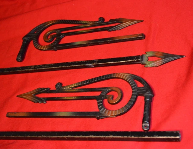 Antique Vintage Swing Arm Iron Curtain Drape Hanger Rods Art Nouveau Deco Arrow 2