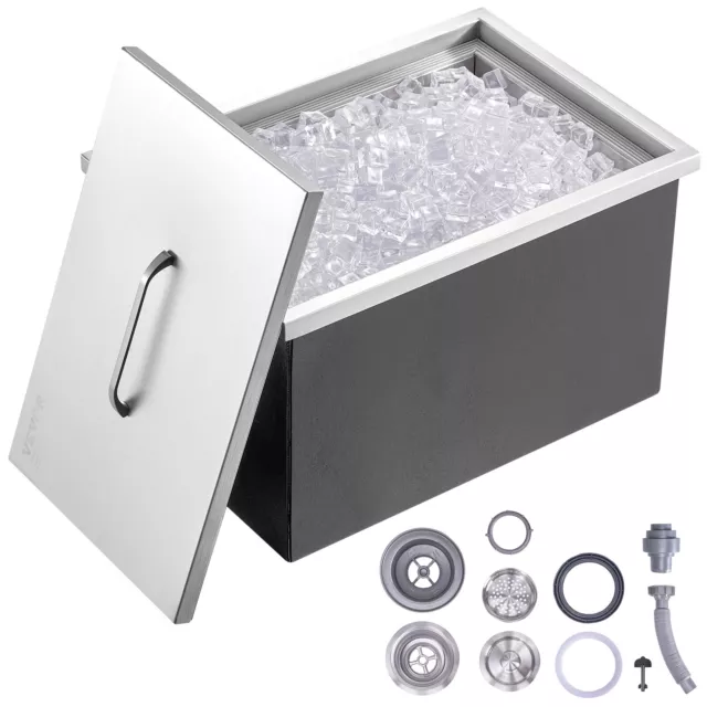 VEVOR 22"x17"x12" Drop in Ice Chest Ice Cooler Ice Bin Stainless Steel w/Cover