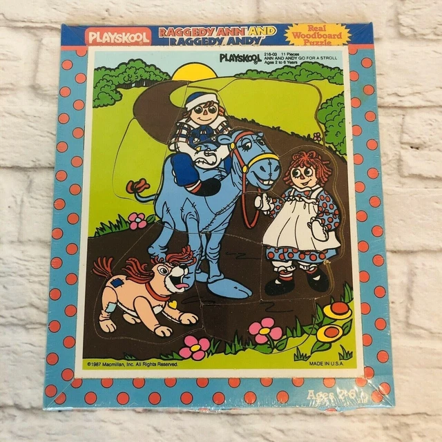 VINTAGE 1987 PLAYSKOOL Raggedy Ann & Andy D Wooden Puzzle NEW #216-03