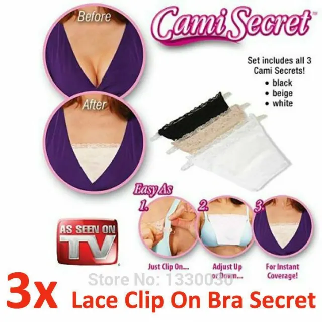 3 PACK CAMI Secret Clip on Camisoles Custom Cleavage Control Lace