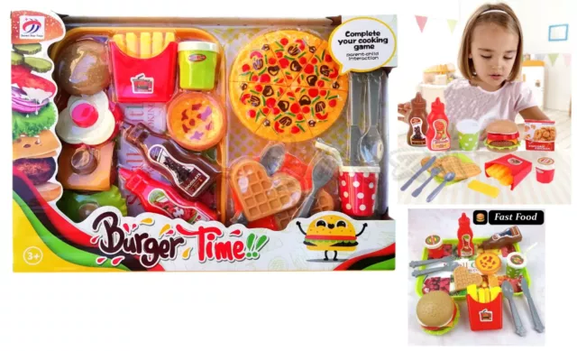 Set Spiel Hamburger Pizza Fast Food Spielzeug Spielset für Kinder Mit Food