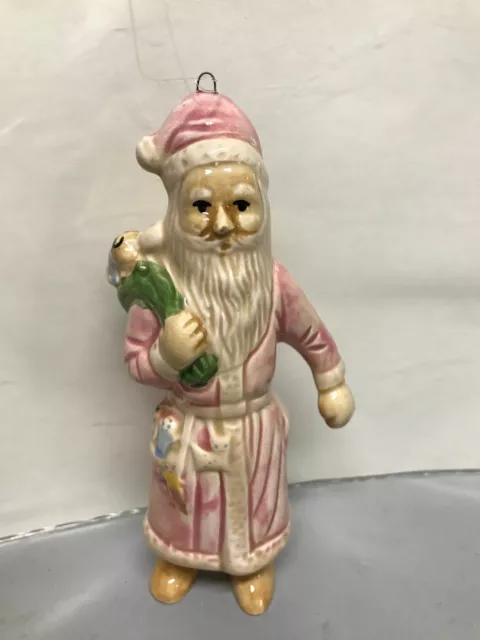 VTG Silvestri  Porcelain Santa Christmas ornament Long Coat Toy Sack 6"