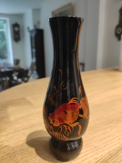 PETIT VASE CHINOIS Laque Dessin De Poisson EUR 10,00 - FR
