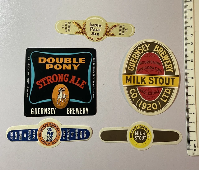 5 Old Guernsey Brewery Channel Islands Beer Labels Stout Strong Ale Etc # 92